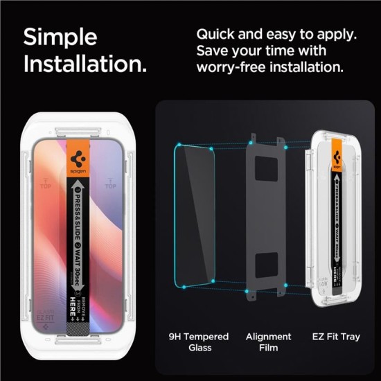 Set 2 folii sticla cu sistem de montare Case friendly Spigen GLAStR EZ FIT compatibil cu iPhone 16 Pro Max Privacy (Ingredi, AGL07908) by www.silkase.ro