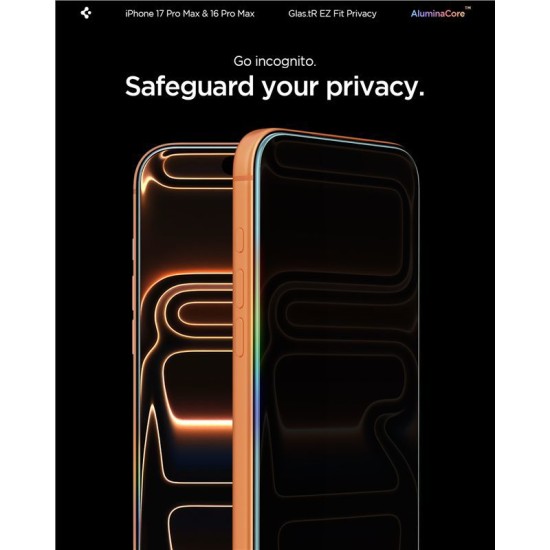 Set 2 folii sticla cu sistem de montare Case friendly Spigen GLAStR EZ FIT compatibil cu iPhone 16 Pro Max Privacy (Ingredi, AGL07908) by www.silkase.ro