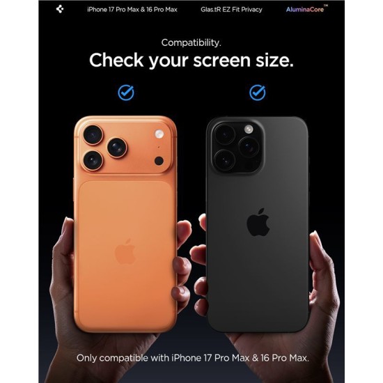 Set 2 folii sticla cu sistem de montare Case friendly Spigen GLAStR EZ FIT compatibil cu iPhone 16 Pro Max Privacy (Ingredi, AGL07908) by www.silkase.ro