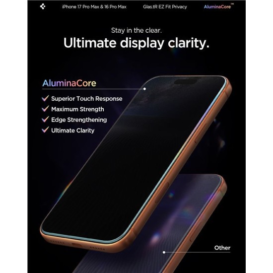 Set 2 folii sticla cu sistem de montare Case friendly Spigen GLAStR EZ FIT compatibil cu iPhone 16 Pro Max Privacy (Ingredi, AGL07908) by www.silkase.ro
