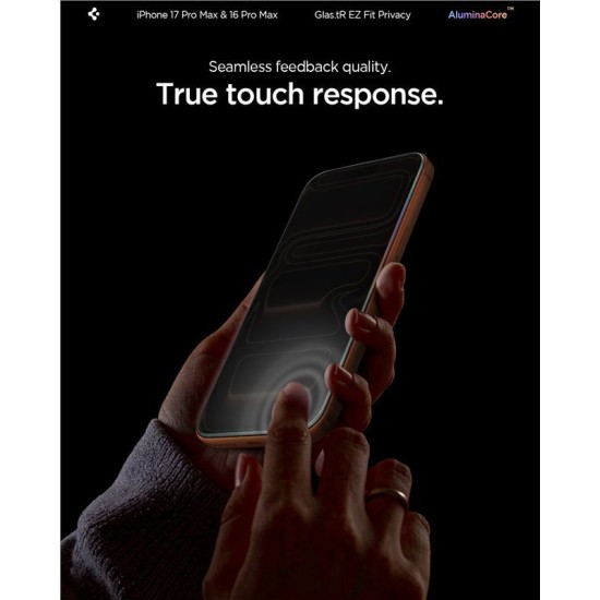 Set 2 folii sticla cu sistem de montare Case friendly Spigen GLAStR EZ FIT compatibil cu iPhone 16 Pro Max Privacy (Ingredi, AGL07908) by www.silkase.ro