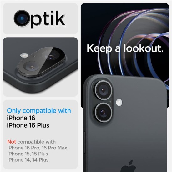Set 2 folii de protectie camera Spigen Glass tR Optik pentru Apple iPhone 16/16 Plus, negru (iPhone 16, AGL07922) by www.silkase.ro