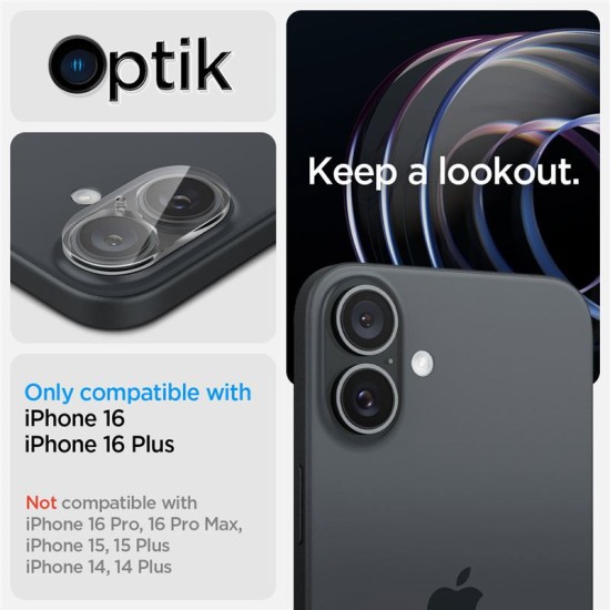 Set 2 folii de protectie camera Spigen Glass tR Optik pentru Apple iPhone 16/16 Plus, transparent (iPhone 16, AGL07923) by www.silkase.ro