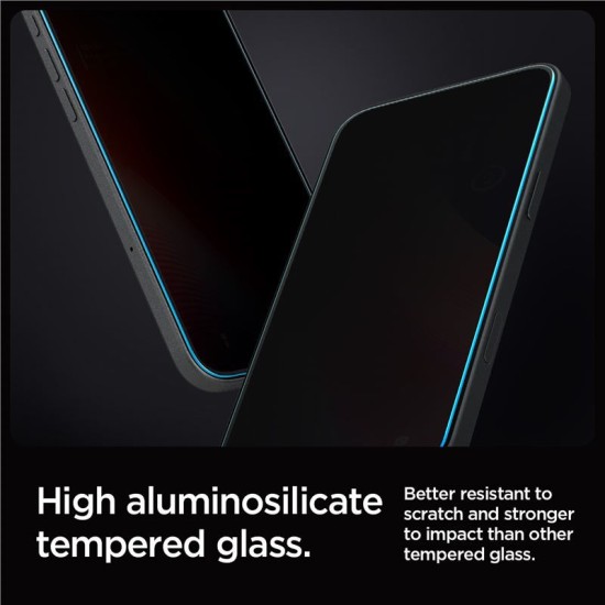 Set 2 folii sticla cu sistem de montare Case friendly Spigen GLAStR EZ FIT compatibil cu iPhone 16 Pro Privacy (Ingredi, AGL07929) by www.silkase.ro