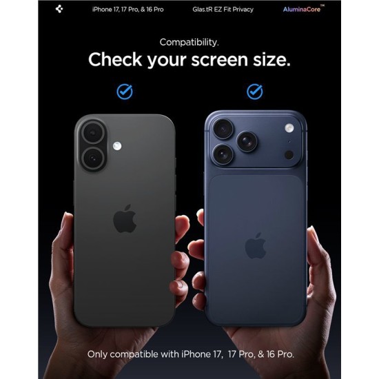 Set 2 folii sticla cu sistem de montare Case friendly Spigen GLAStR EZ FIT compatibil cu iPhone 16 Pro Privacy (Ingredi, AGL07929) by www.silkase.ro