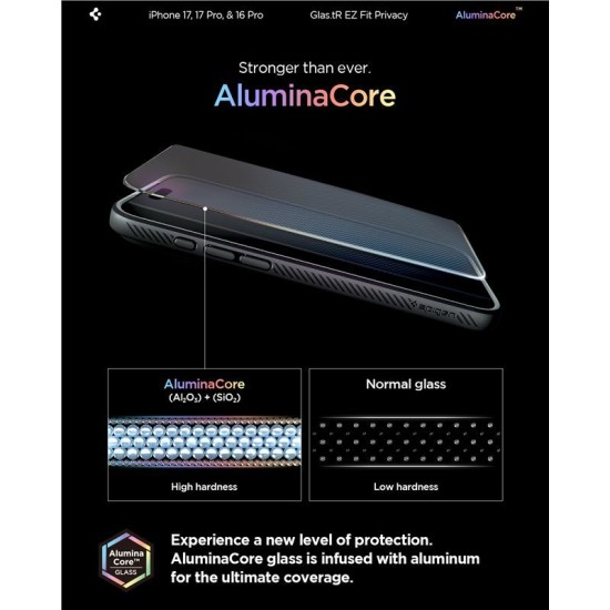 Set 2 folii sticla cu sistem de montare Case friendly Spigen GLAStR EZ FIT compatibil cu iPhone 16 Pro Privacy (Ingredi, AGL07929) by www.silkase.ro