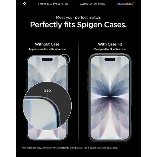 Set 2 folii sticla cu sistem de montare Case friendly Spigen GLAStR EZ FIT compatibil cu iPhone 16 Pro Privacy (Ingredi, AGL07929) by www.silkase.ro