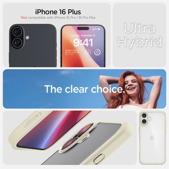 Husa Spate Spigen Ultra Hybrid pentru iPhone 16 Plus Bej (iPhone 16 Plus, ACS08073) by www.silkase.ro