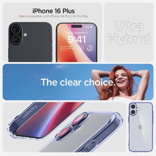 Husa Spigen Ultra Hybrid pentru iPhone 16 Plus, albastru transparent (iPhone 16 Plus, ACS08074) by www.silkase.ro