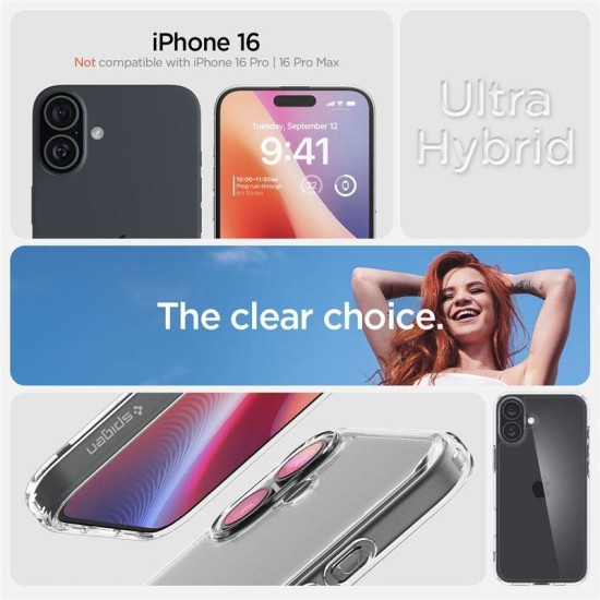 Husa telefon Spigen Ultra Hybrid, cristal clar, hibrid TPU + PC, protectie caderi, set 1x (Spigen, iPhone 16) by www.silkase.ro Husa telefon Spigen Ultra Hybrid, cristal clar, hibrid TPU + PC, protectie caderi, set 1x (iPhone 16, ACS08197) by www.silkase.ro
