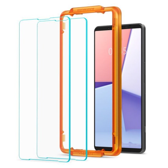 Set 2 folii sticla transparente cu sistem de montare Case friendly Spigen ALM GLAStR SLIM compatibil cu Sony Xperia 1 VI (Ingredi, AGL08271) by www.silkase.ro