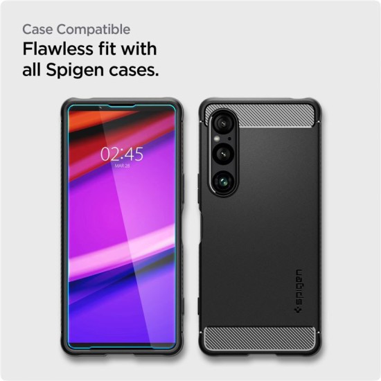 Set 2 folii sticla transparente cu sistem de montare Case friendly Spigen ALM GLAStR SLIM compatibil cu Sony Xperia 1 VI (Ingredi, AGL08271) by www.silkase.ro