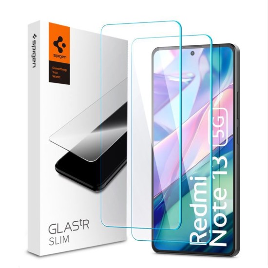 Set 2 folii sticla transparente Case friendly Spigen GLAStR SLIM compatibil cu Xiaomi Redmi Note 13 5G (Ingredi, AGL08294) by www.silkase.ro
