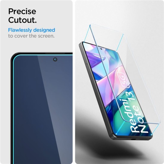 Set 2 folii sticla transparente Case friendly Spigen GLAStR SLIM compatibil cu Xiaomi Redmi Note 13 5G (Ingredi, AGL08294) by www.silkase.ro