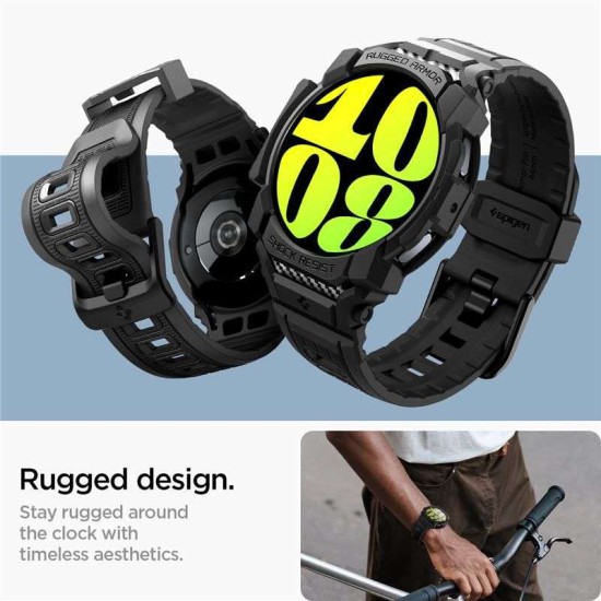Husa Spigen Rugged Armor Pro compatibila cu Samsung Galaxy Watch 7 44mm Matte Black (Ingredi, ACS08338) by www.silkase.ro