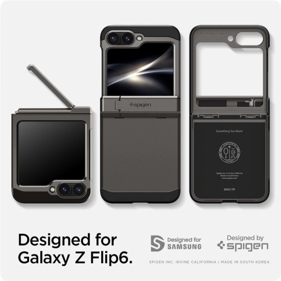 Husa Spigen Tough Armor Pro compatibila cu Samsung Galaxy Z Flip 6 Gunmetal (Z Flip 6, ACS08360) by www.silkase.ro