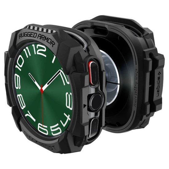 Husa Spigen Rugged Armor compatibila cu Samsung Galaxy Watch Ultra 47mm Matte Black (Ingredi, ACS08426) by www.silkase.ro