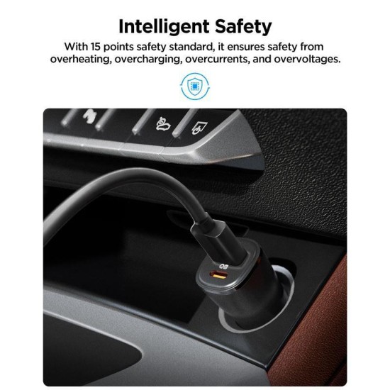 Incarcator auto Spigen EV482 ArcStation, USB/USB-C, 48W, Negru (Incarcatoare, ACP08447) by www.silkase.ro