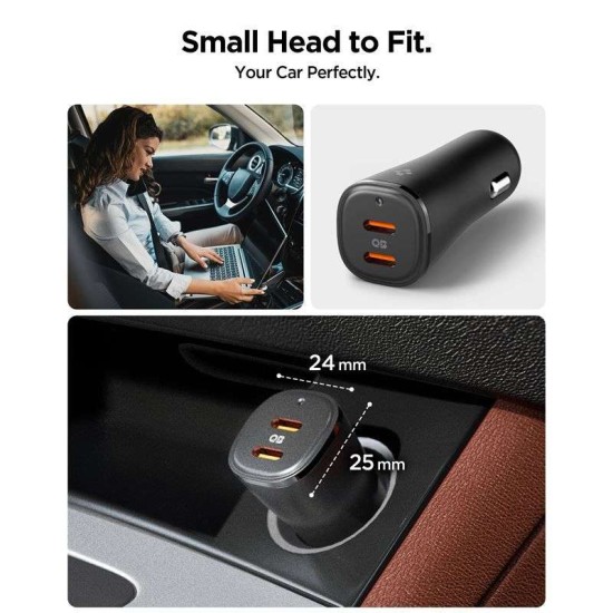 Incarcator auto Spigen EV502 ArcStation, 2x USB-C, 50W, Negru (Incarcatoare, ACP08523) by www.silkase.ro