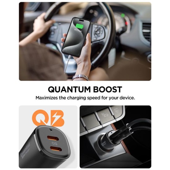 Incarcator auto Spigen EV502 ArcStation, 2x USB-C, 50W, Negru (Incarcatoare, ACP08523) by www.silkase.ro