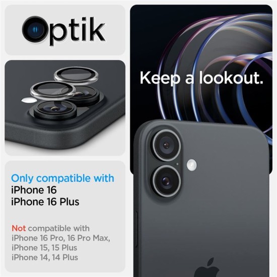 Set 2 protectii de camera Spigen Glass tR EZ Fit Optik pentru Apple iPhone 16/16 Plus, transparent (iPhone 16, AGL08531) by www.silkase.ro