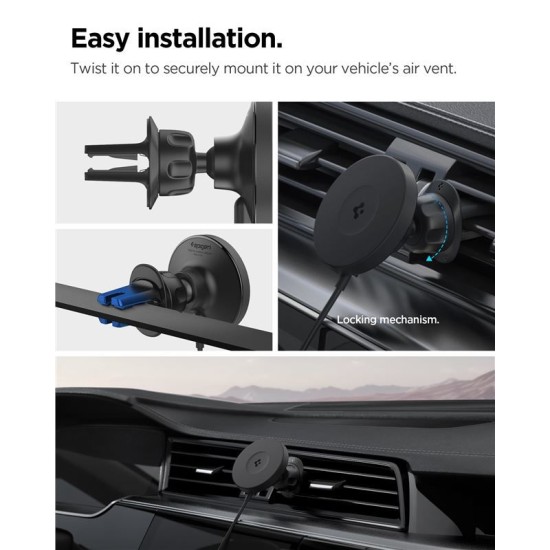 Suport auto Spigen OneTap Pro 4, Compatibil MagSafe, Incarcare Wireless 15W, Air Vent Mount, Negru (Suport auto, ACP08542) by www.silkase.ro