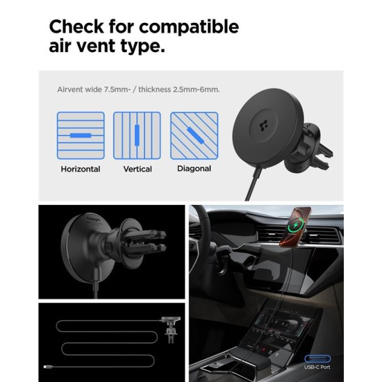 Suport auto Spigen OneTap Pro 4, Compatibil MagSafe, Incarcare Wireless 15W, Air Vent Mount, Negru (Suport auto, ACP08542) by www.silkase.ro