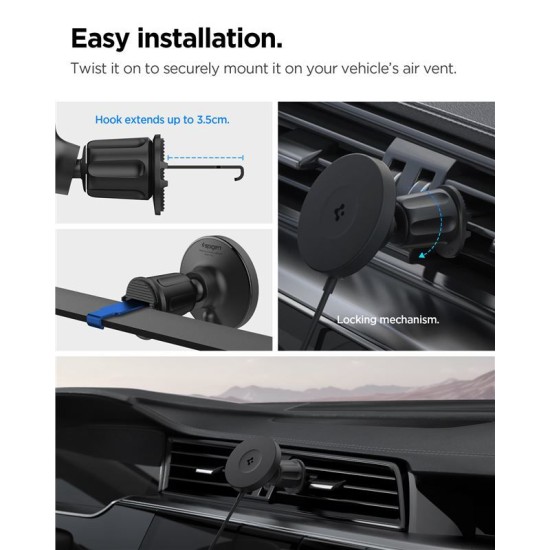 Suport auto Spigen OneTap Pro 4, Compatibil MagSafe, Incarcare Wireless 15W, Air Vent Hook Mount, Negru (Spigen, Suport auto) by www.silkase.ro Suport auto Spigen OneTap Pro 4, Compatibil MagSafe, Incarcare Wireless 15W, Air Vent Hook Mount, Negru (Suport auto, ACP08543) by www.silkase.ro