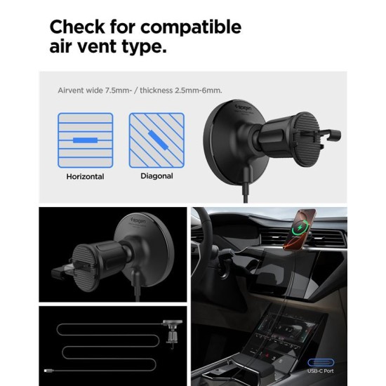 Suport auto Spigen OneTap Pro 4, Compatibil MagSafe, Incarcare Wireless 15W, Air Vent Hook Mount, Negru (Spigen, Suport auto) by www.silkase.ro Suport auto Spigen OneTap Pro 4, Compatibil MagSafe, Incarcare Wireless 15W, Air Vent Hook Mount, Negru (Suport auto, ACP08543) by www.silkase.ro