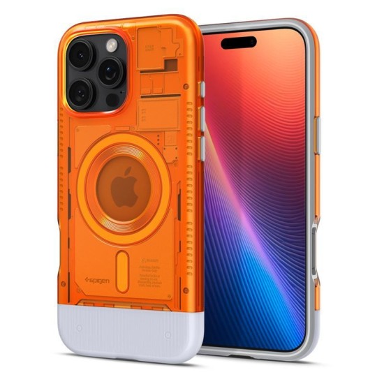 Husa Geanta Spigen Classic C1 pentru iPhone 16 Pro, portocalie (iPhone 16 Pro Max, ACS08560) by www.silkase.ro