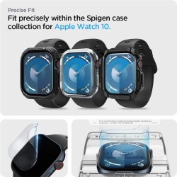 Set 2 folii hibride cu sistem de montare Spigen Elite Shield EZ FIT compatibil cu Apple Watch 10 46mm Black