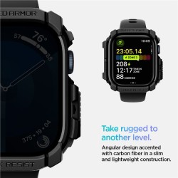 Husa de protectie Spigen Rugged Armor pentru Apple Watch, TPU, carbon, negru Husa de protectie Spigen Rugged Armor pentru Apple Watch, TPU, carbon, negru