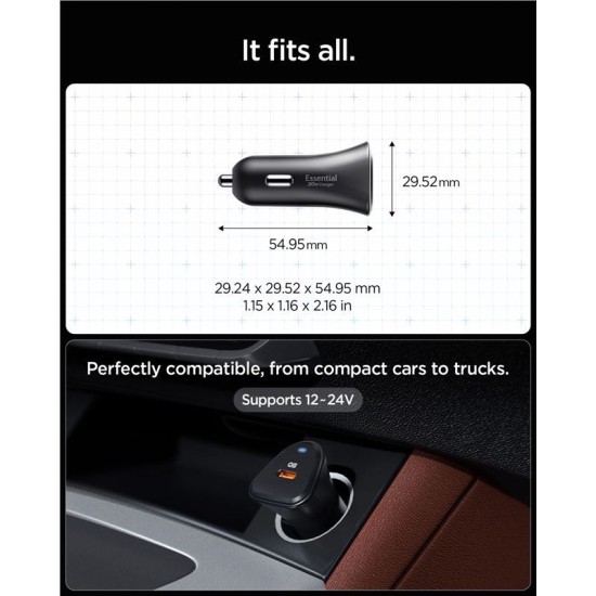 Incarcator auto Spigen Essential EV301, 30W, USB-C, compact, negru (Spigen, Incarcatoare) by www.silkase.ro Incarcator auto Spigen Essential EV301, 30W, USB-C, compact, negru (Incarcatoare, ACP08699) by www.silkase.ro