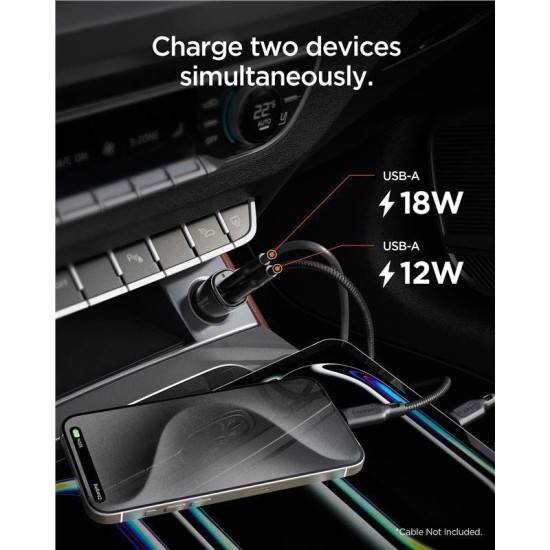 Incarcator auto Spigen Essential EV302 USB-A cu 2 porturi 30W Negru (Spigen, Incarcatoare) by www.silkase.ro Incarcator auto Spigen Essential EV302 USB-A cu 2 porturi 30W Negru (Incarcatoare, ACP08700) by www.silkase.ro