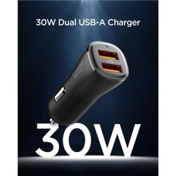 Incarcator auto Spigen Essential EV302 USB-A cu 2 porturi 30W Negru Incarcator auto Spigen Essential EV302 USB-A cu 2 porturi 30W Negru
