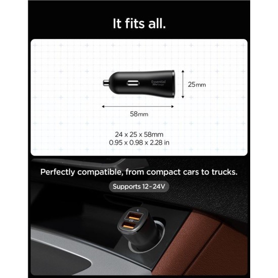 Incarcator auto Spigen Essential EV302 USB-A cu 2 porturi 30W Negru (Spigen, Incarcatoare) by www.silkase.ro Incarcator auto Spigen Essential EV302 USB-A cu 2 porturi 30W Negru (Incarcatoare, ACP08700) by www.silkase.ro