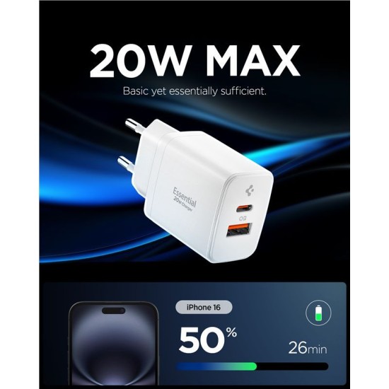 Încărcător de Rețea Spigen Essential EE202EU, 20W, USB-C, Fast Charge, Alb Încărcător de Rețea Spigen Essential EE202EU, 20W, USB-C, Fast Charge, Alb (Cabluri Telefon, ACH08704) by www.silkase.ro