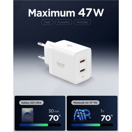 Incarcator retea Spigen Essential EE472EU, 47W, Alb (Spigen, Incarcatoare) by www.silkase.ro Incarcator retea Spigen Essential EE472EU, 47W, Alb (Incarcatoare, ACH08707) by www.silkase.ro