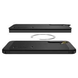 Husa Spigen Tough Armor MagSafe pentru Samsung Galaxy S25, negru, constructie in doua parti, protectie suplimentara