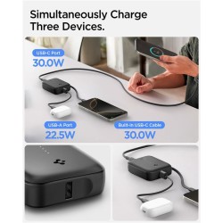 Baterie externa Spigen Essential 10000 mAh 30W cu cablu integrat, neagra