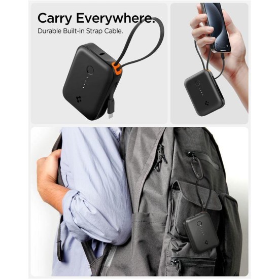 Baterie externa Spigen Essential 10000 mAh 30W cu cablu integrat, neagra (Spigen, Ingredi) by www.silkase.ro Baterie externa Spigen Essential 10000 mAh 30W cu cablu integrat, neagra (Baterii Externe, ABA09023) by www.silkase.ro