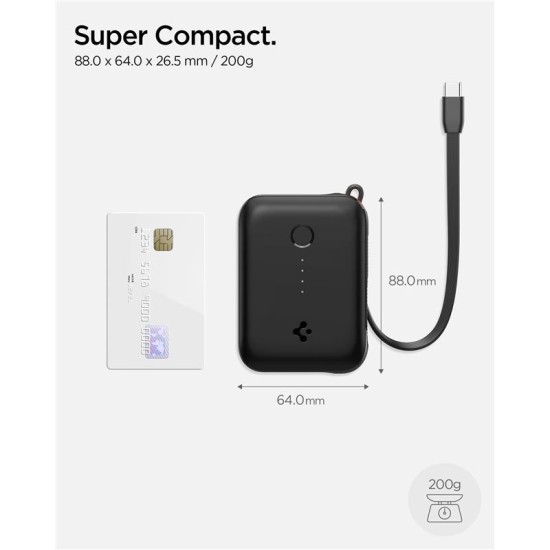 Baterie externa Spigen Essential 10000 mAh 30W cu cablu integrat, neagra (Spigen, Ingredi) by www.silkase.ro Baterie externa Spigen Essential 10000 mAh 30W cu cablu integrat, neagra (Baterii Externe, ABA09023) by www.silkase.ro