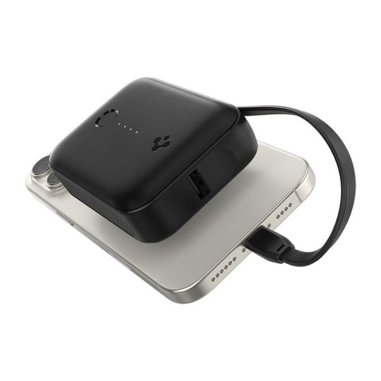 Baterie externa Spigen Essential 10000 mAh 30W cu cablu integrat, neagra (Spigen, Ingredi) by www.silkase.ro Baterie externa Spigen Essential 10000 mAh 30W cu cablu integrat, neagra (Baterii Externe, ABA09023) by www.silkase.ro