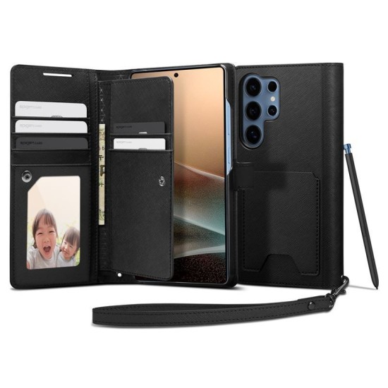 Husa Spigen Wallet S pentru Samsung Galaxy S25 Ultra, black (S25 Ultra, ACS09124) by www.silkase.ro