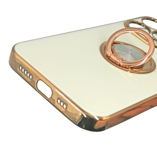 Husa SILKASE pentru iPhone 13 Pro Max, Camera protection,  silicon alb/auriu (iPhone 13 Pro Max, H1146) by www.silkase.ro