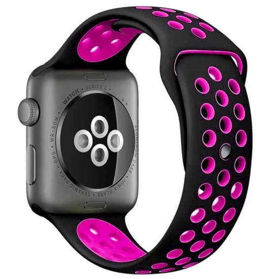 Curea SILKASE pentru Apple iWatch, Sport Liquid silicone, 38/40/41mm, negru/roz aprins (SILKASE, Apple) by www.silkase.ro SILKASE Curea Sport Silicon Lichid Apple Watch 42/41/40/38mm (Seria 11/SE), Negru/Roz Aprins (Apple, W0960) by www.silkase.ro
