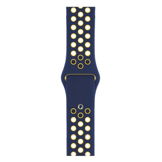 SILKASE Curea Sport Silicon Lichid Apple Watch 42/41/40/38mm (Seria 11/SE), Albastru Închis/Galben (Apple, W0982) by www.silkase.ro