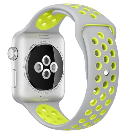 Curea SILKASE pentru Apple iWatch, Sport Liquid silicone, 38/40/41mm, violet gri/verde neon (SILKASE, Apple) by www.silkase.ro SILKASE Curea Sport Silicon Lichid Apple Watch 42/41/40/38mm (Seria 11/SE), Violet Gri/Verde Neon (Apple, W0992) by www.silkase.ro