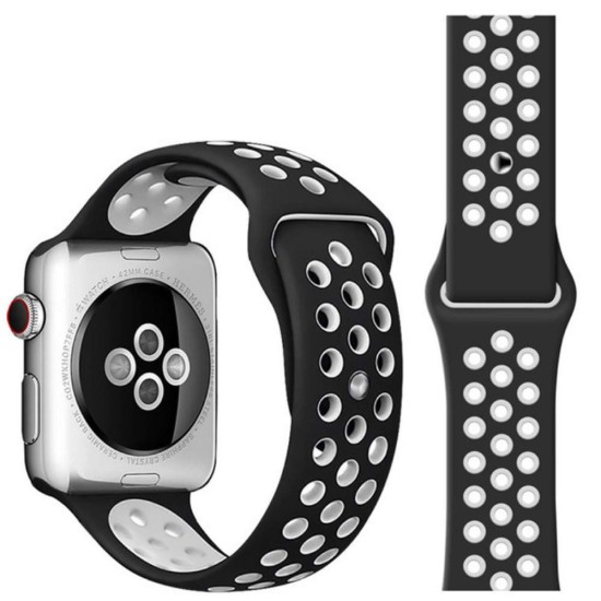 Curea SILKASE pentru Apple iWatch, Sport Liquid silicone, 42/44/45mm, negru/alb (SILKASE, Apple) by www.silkase.ro SILKASE Curea Sport Silicon Lichid Apple Watch 49/46/45/44/42mm (Ultra 3-1/Seria 11-1/SE), Negru/Alb (Apple, W0998) by www.silkase.ro