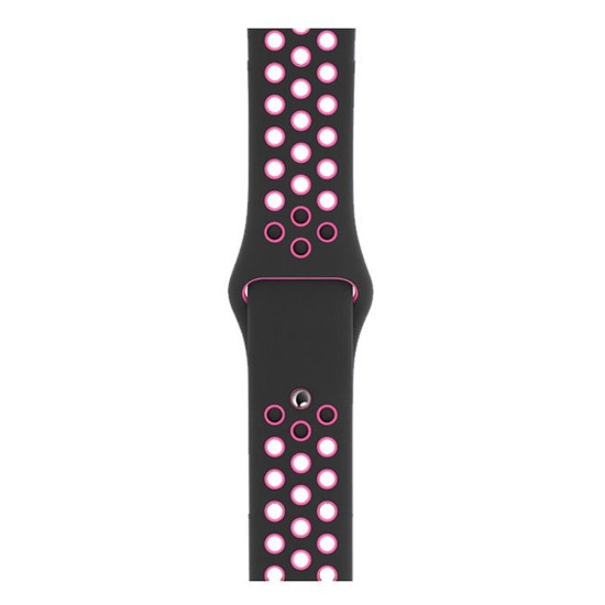 SILKASE Curea Sport Silicon Lichid Apple Watch 49/46/45/44/42mm (Ultra 3-1/Seria 11-1/SE), Negru/Roz Aprins (Apple, W1002) by www.silkase.ro